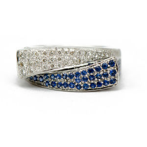 14k White Gold Sapphire & Diamond Bypass Ring